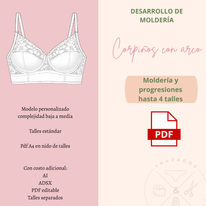 Moldería personalizada Corpiño con arco 4 talles