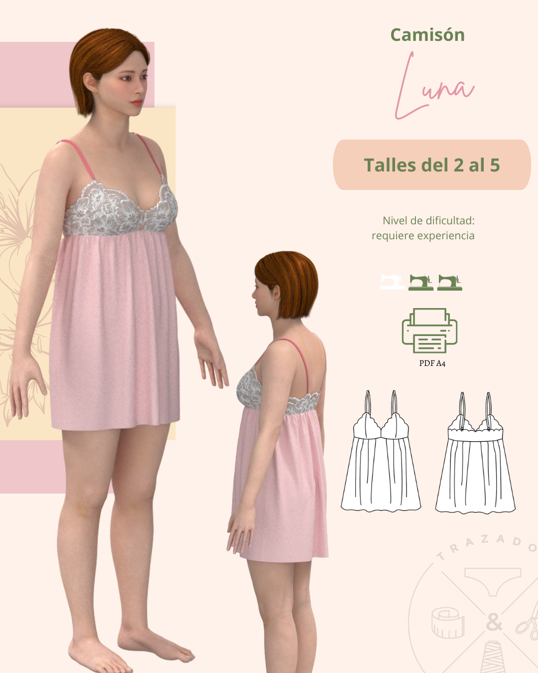 Moldería camisolin con taza de puntilla Talles 2 al 5