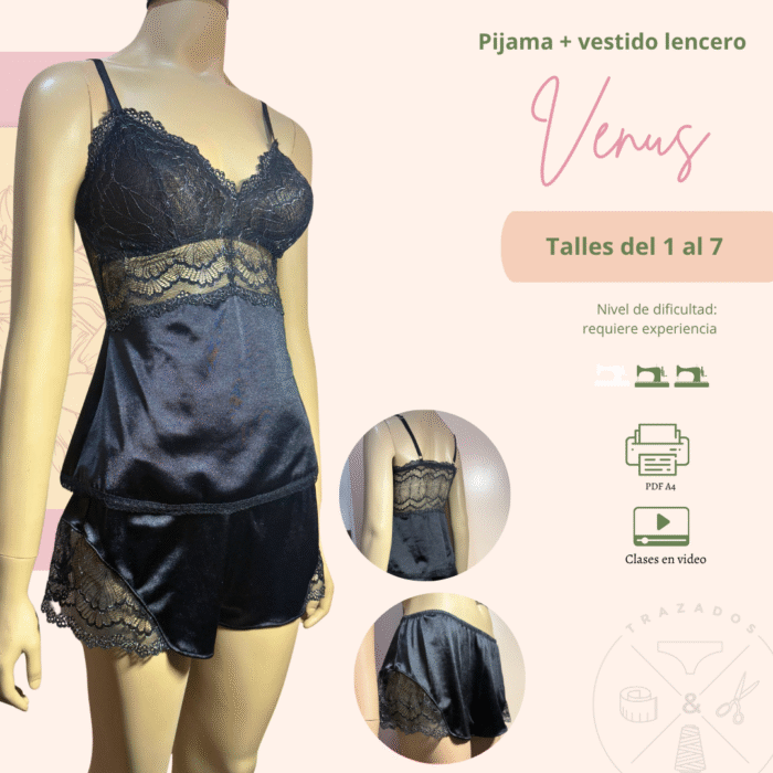 Pijama y vestido lencero con tazas de puntilla *PREVENTA 19/4