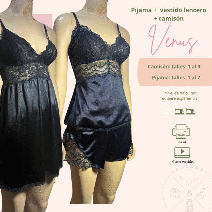 Pijama + vestido lencero + camisón con frunce *PREVENTA 19/4
