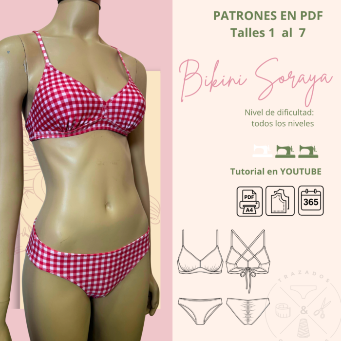 Moldería bikini  con frunce y base  Talles 85 al 115 PREVENTA  HASTA 12/10